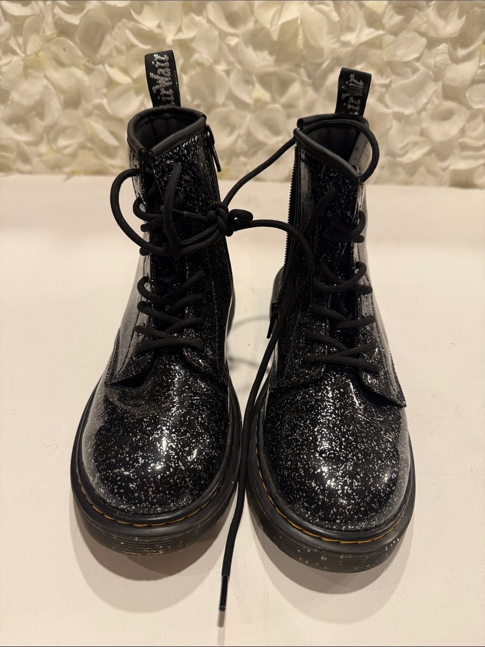 Dr. Martens Black Glitter Lace-Up Combat Boots